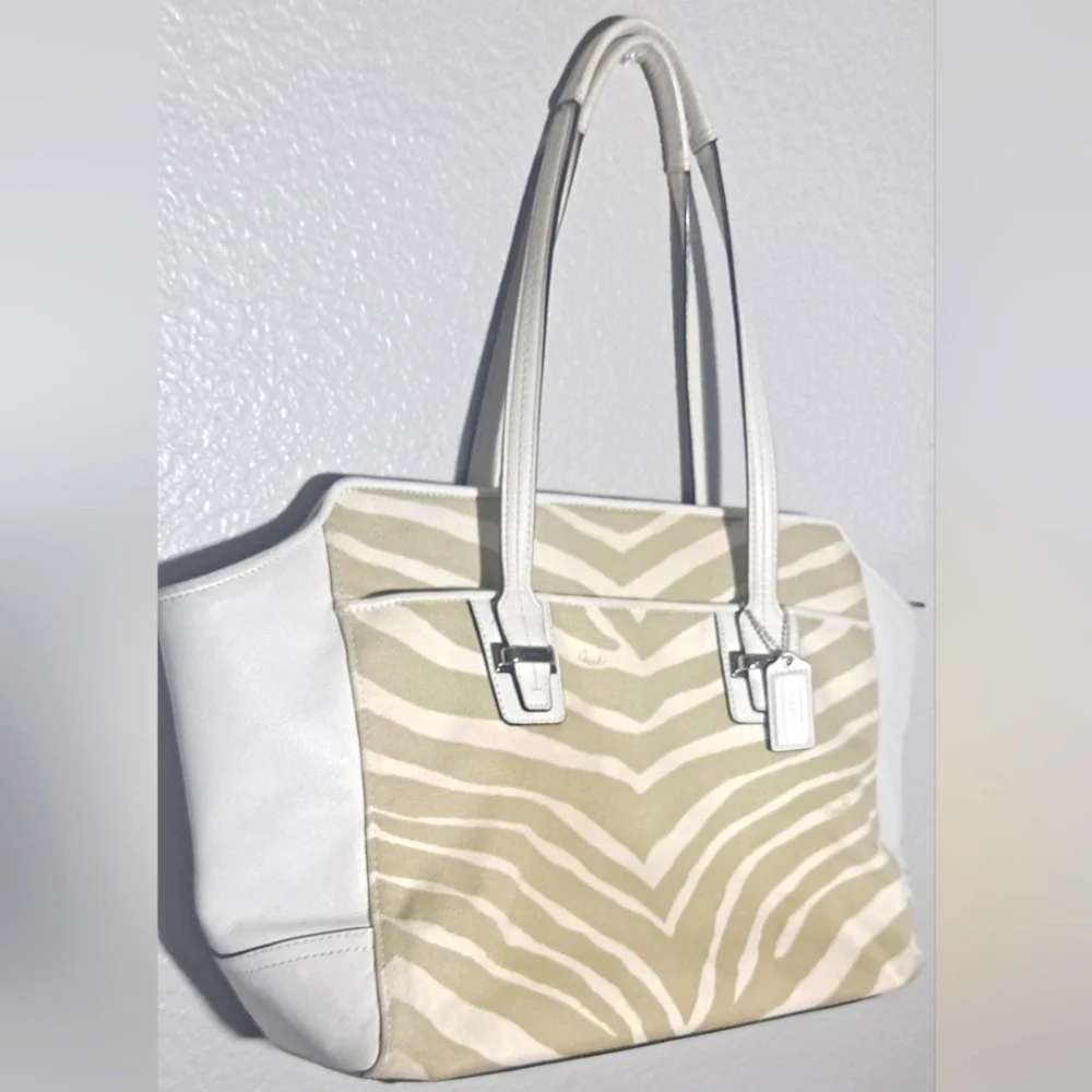 Coach White Tan Zebra Purse - Picture 8 of 16